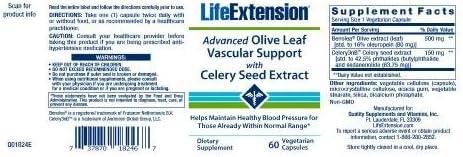image:imageLife Extension Advanced Olive Leaf Vascular Support Olive Extract Celery Extract oleuropein Blood Pressure Health Support Cardiovascular Health Vegetarian GlutenFree NonGMO 60 Capsules