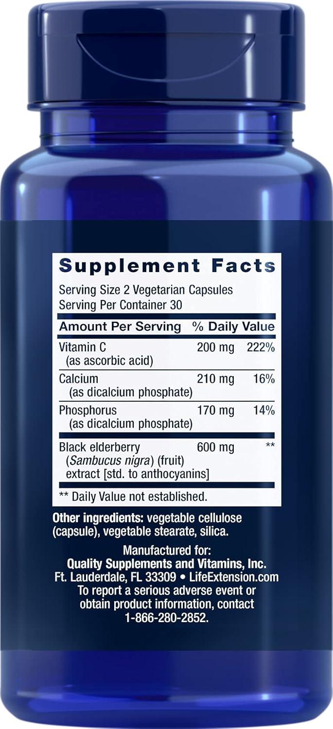 image:imageLife Extension Black Elderberry Vitamin C Everyday Immune Support from Elderberry amp Vitamin C Gluten Free NonGMO Vegetarian 60 Capsules