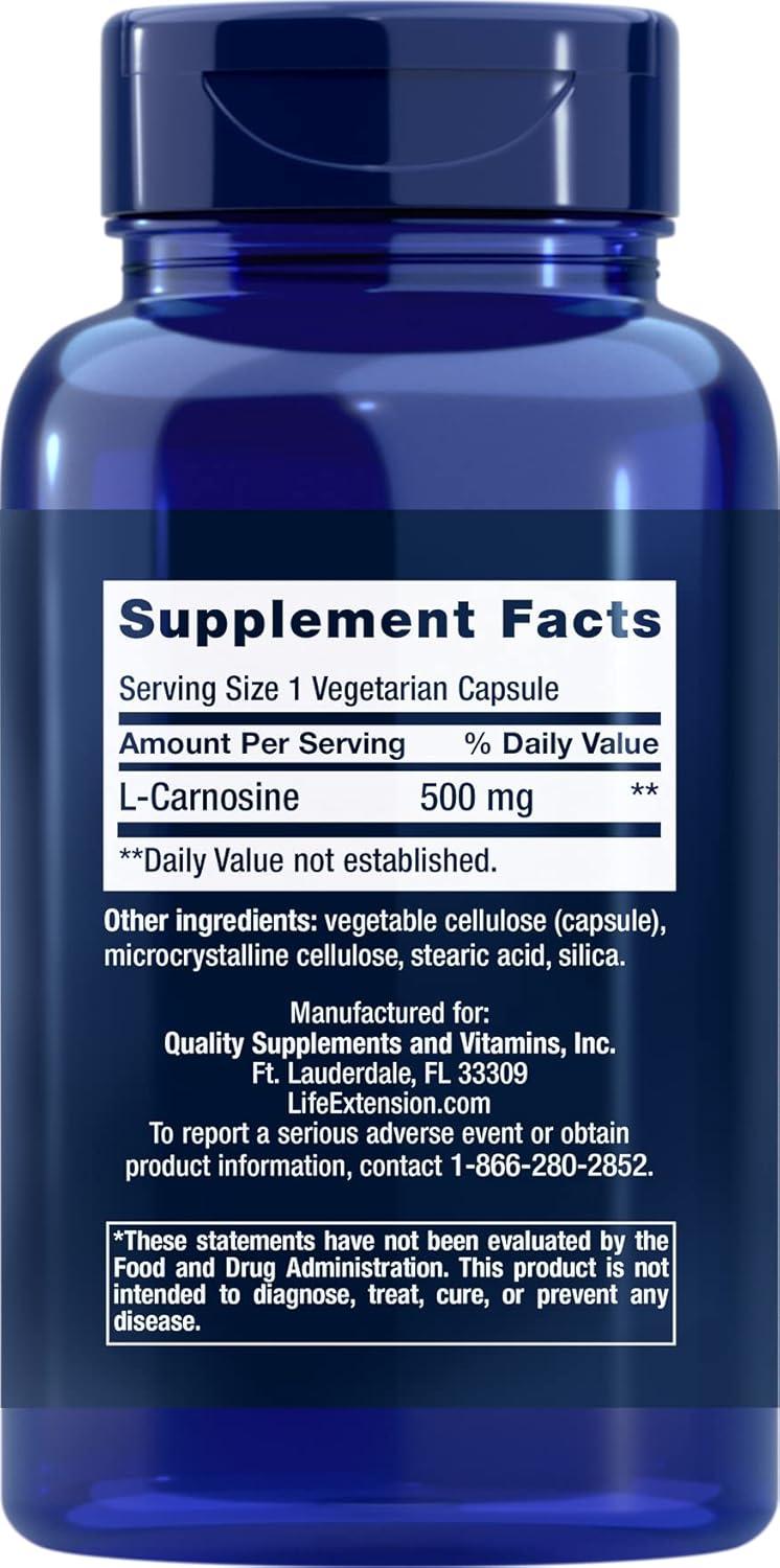 image:imageLife Extension Carnosine Healthy Aging Exercise Recovery GlutenFree NonGMO Vegetarian 60 CapsulesStandard Packaging
