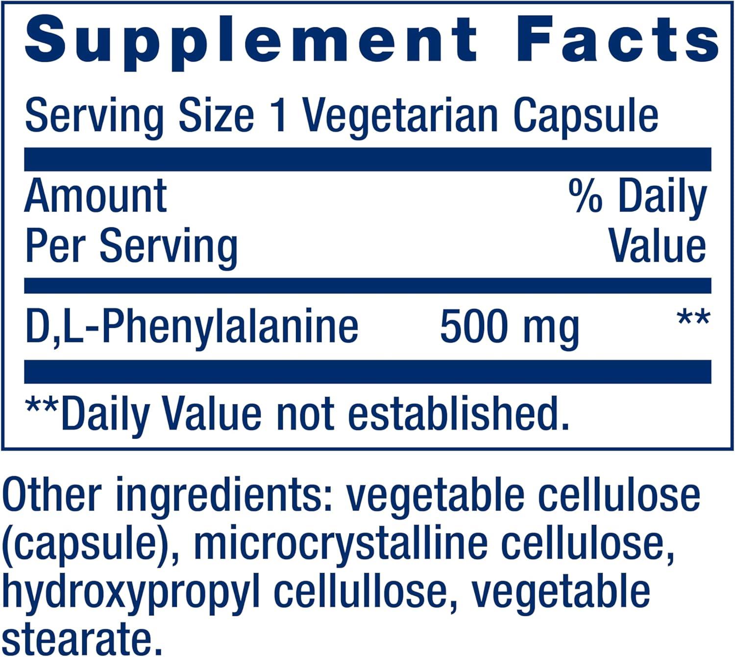 image:imageLife Extension D LPhenylalanine Capsules 500 mg Supports Mood Health Promotes Neurotransmitter Health GlutenFree NonGMO Vegetarian 100 Capsules