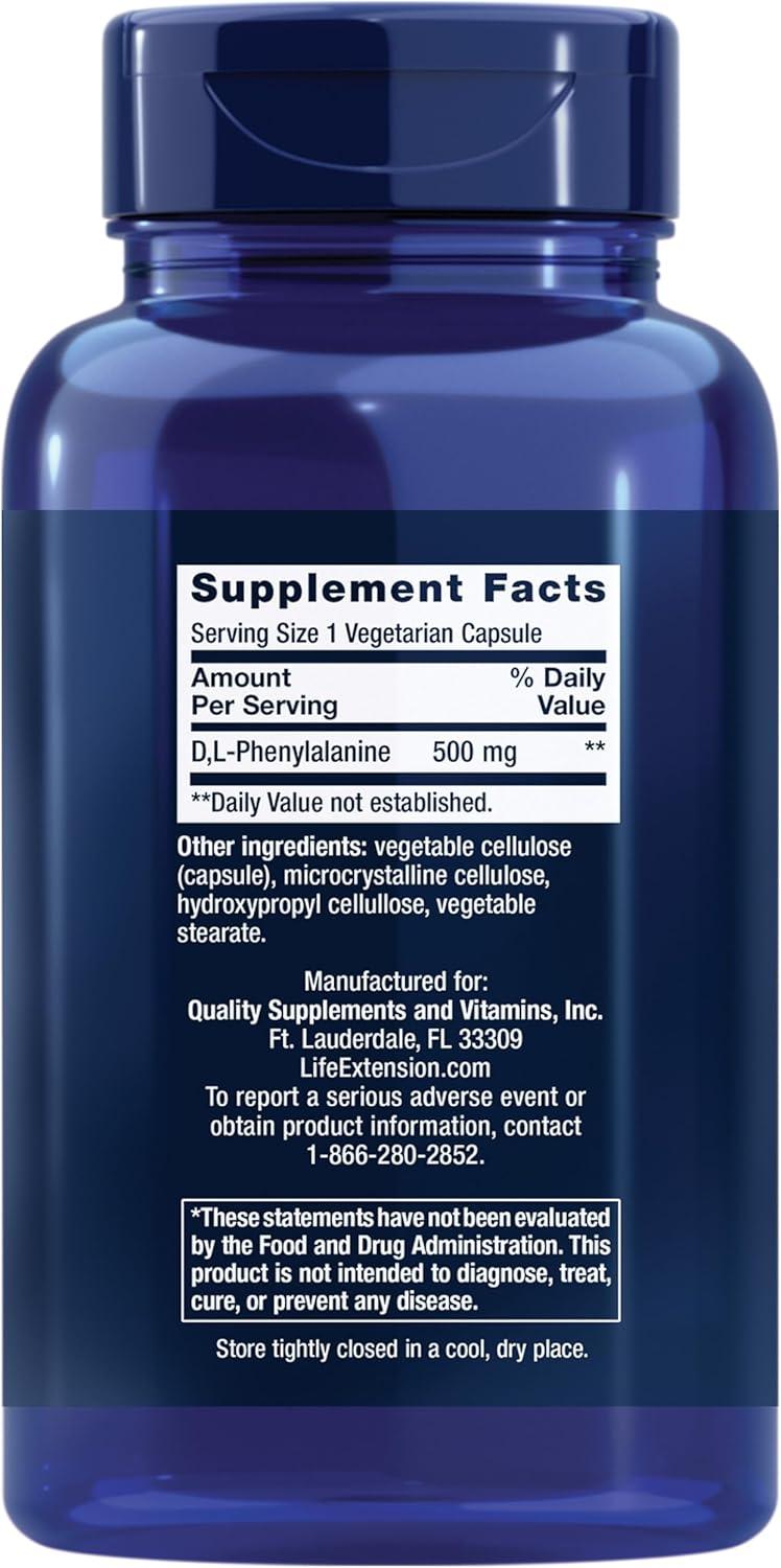image:imageLife Extension D LPhenylalanine Capsules 500 mg Supports Mood Health Promotes Neurotransmitter Health GlutenFree NonGMO Vegetarian 100 Capsules