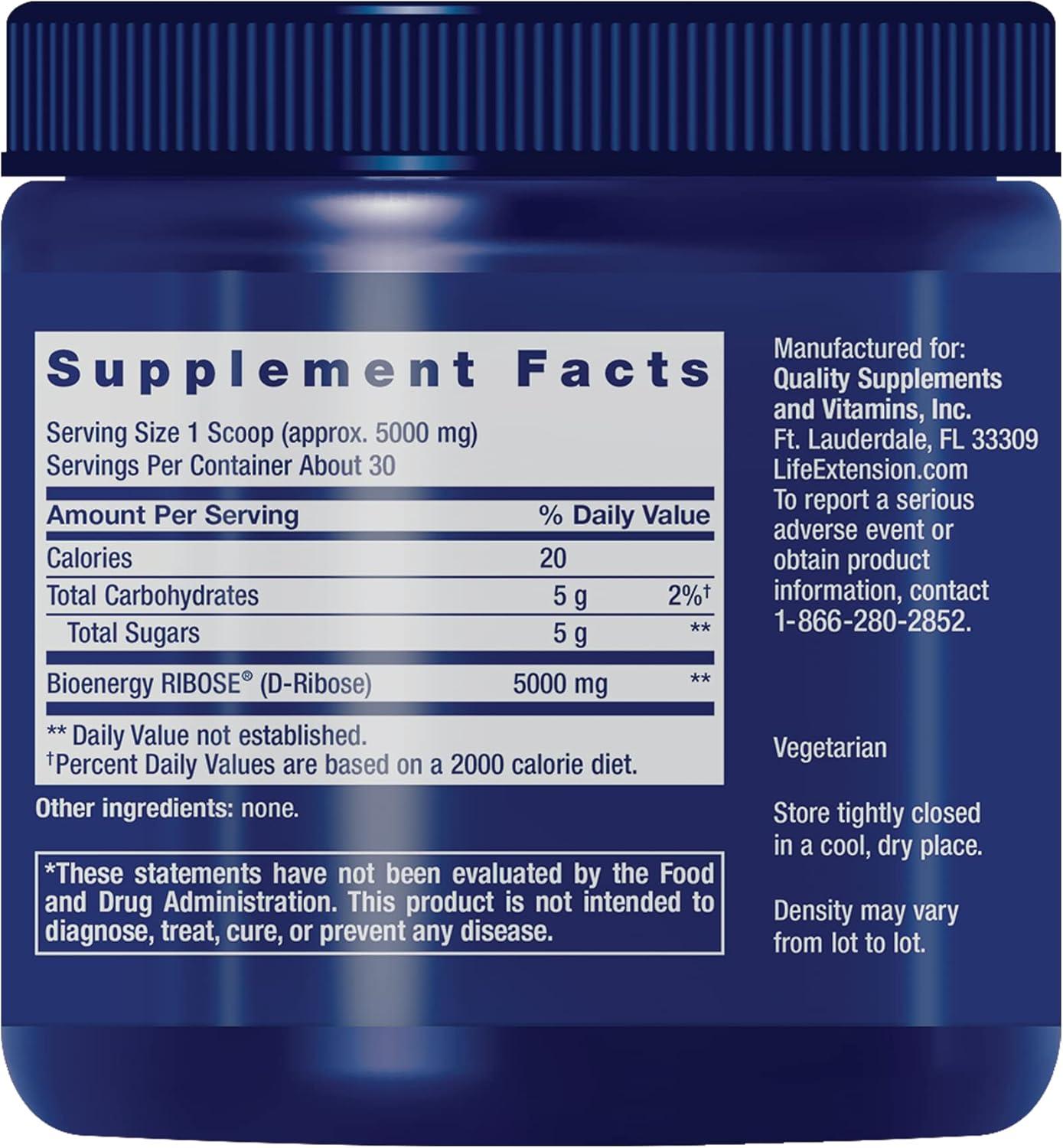 image:imageLife Extension DRibose Powder Dissolve in Liquid to Encourage Cellular Energy Production and Support Heart and Muscle Health GlutenFree NonGMO Vegetarian 150 Grams
