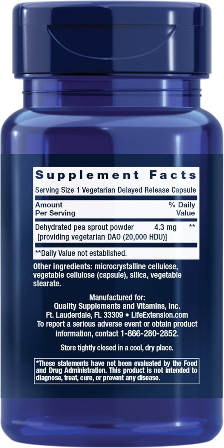 image:imageLife Extension Food Sensitivity Relief with Diamine Oxidase DAO Occasional Gas Digestive Comfort histamine Sensitivity DAO Enzyme Supplement Gluten Free NonGMO Vegetarian 60 Capsules60 Count Pack of 2