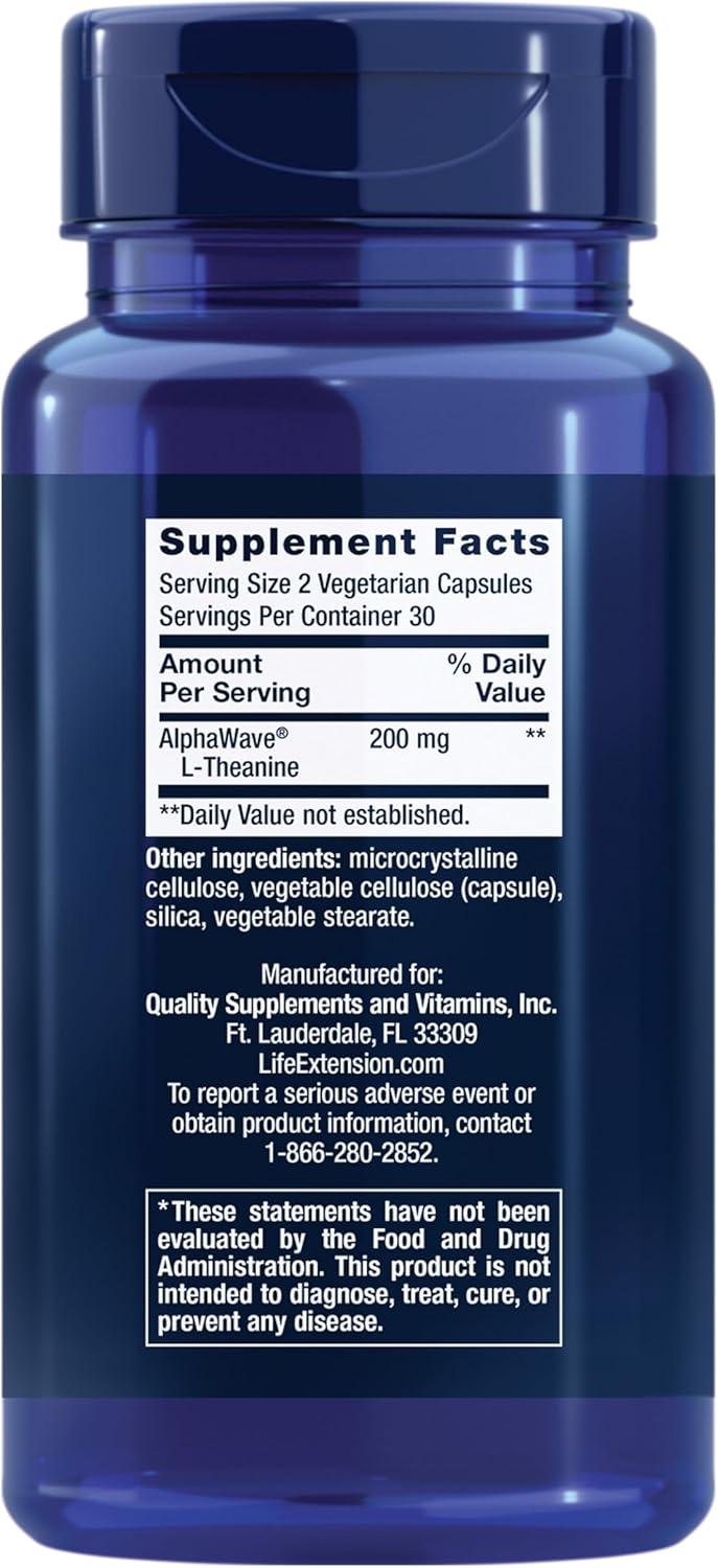 image:imageLife Extension LTheanine Amino Acid theanine Calm Relaxation Mood GlutenFree NonGMO Vegetarian 200 mg 60 Capsules60 Count Pack of 1