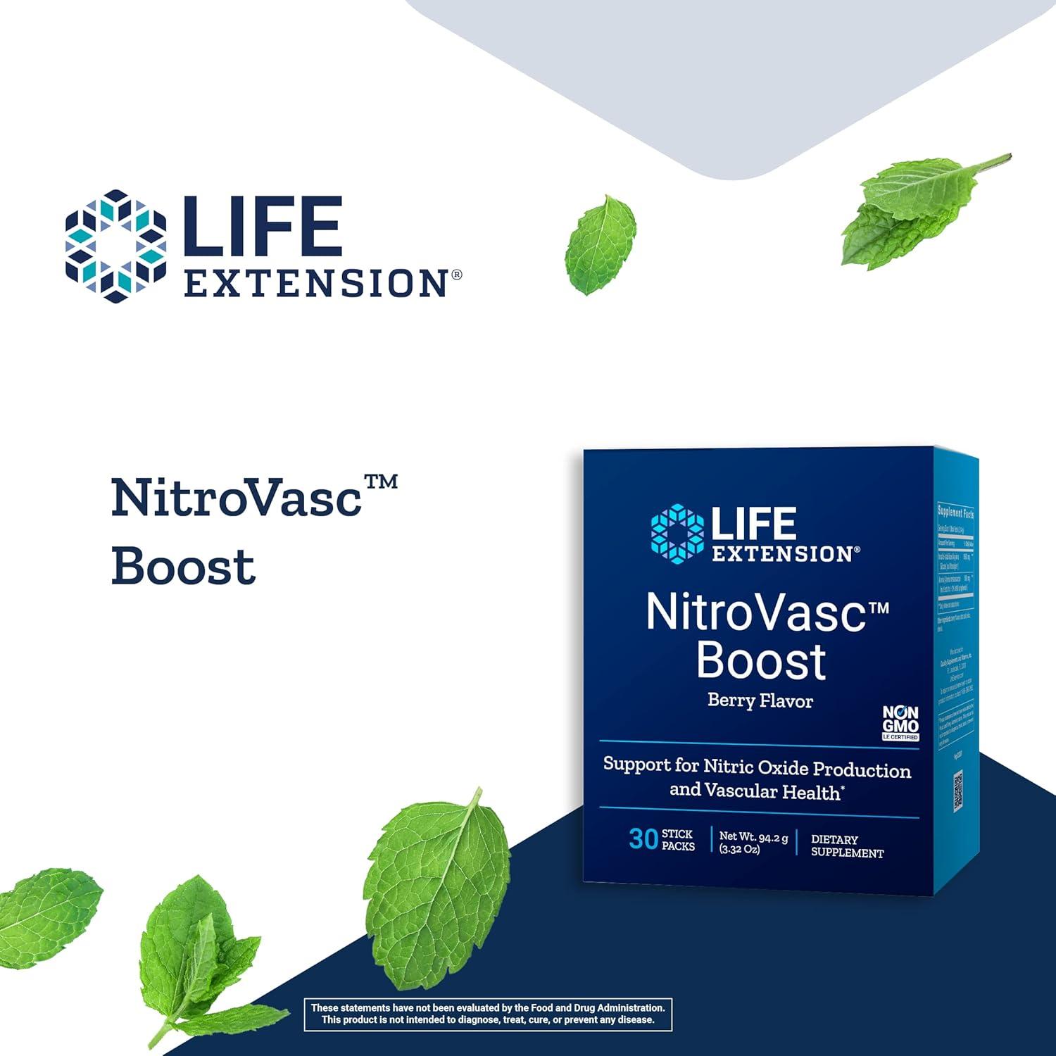 image:imageLife Extension NitroVasc Boost Circulatory Health Supplement for Men Arginine amp Aronia for Nitric Oxide Production Support amp Heart Health Berry Flavor GlutenFree NonGMO 30 Stick Packs