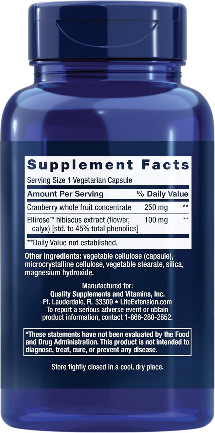 image:imageLife Extension Optimized CranMax Cranberry Whole Fruit Concentrate with Hibiscus Extract Best in Class Support for Female Urinary Tract Health GlutenFree Vegetarian NonGMO 60 CapsulesStandard Packaging