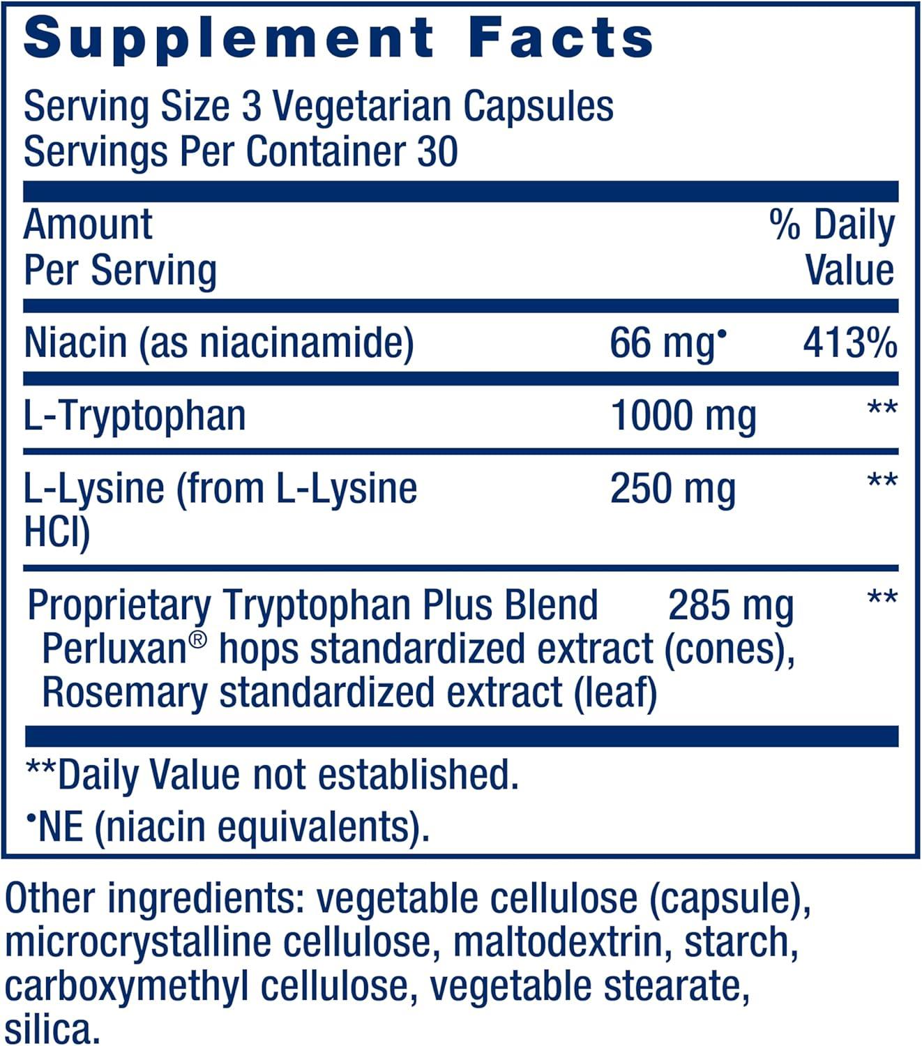 image:imageLife Extension Optimized Tryptophan Plus 1000mg LTryptophan Supplement with Niacin and LLysine for Healthy Sleep amp Stress Response GlutenFree NonGMO Vegetarian 90 Capsules