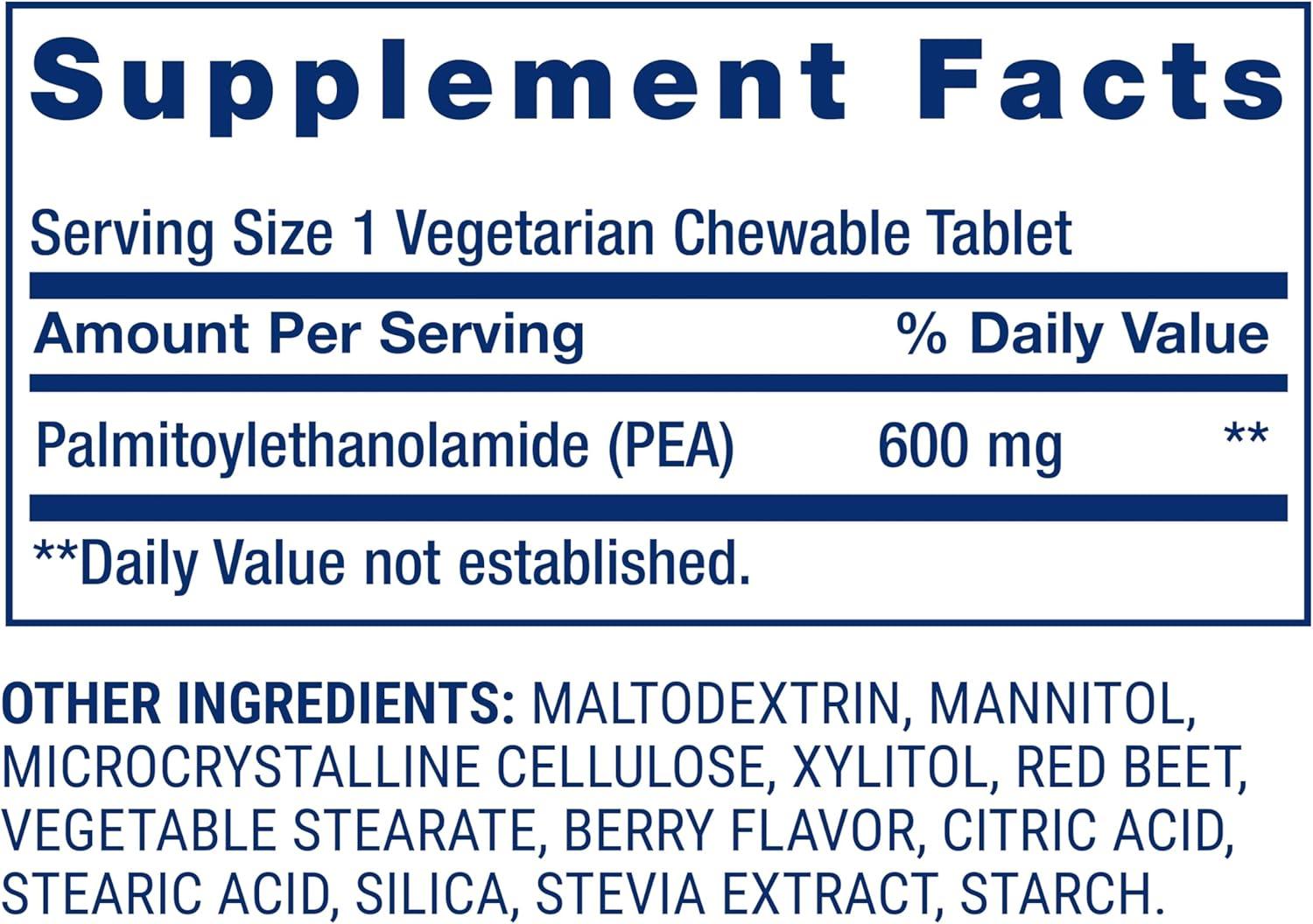 image:imageLife Extension Pea Discomfort Relief Berry Flavor for Occasional Minor Pain amp Discomfort Palmitoylethanolamide Supplement GlutenFree NonGMO Vegetarian 60 Chewable Tablets