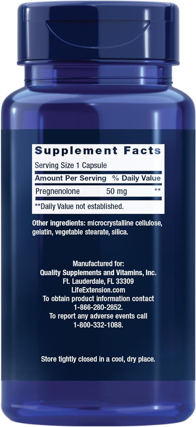image:imageLife Extension Pregnenolone neurohormone Promotes Memory Health and Brain Plasticity GlutenFree NonGMO 100 Capsules100 Count Pack of 1