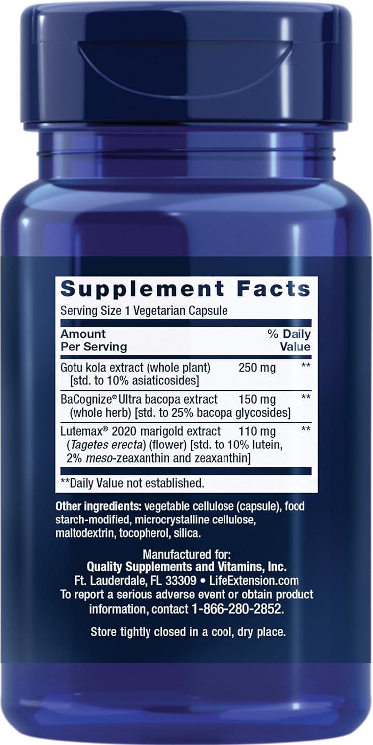 image:imageLife Extension Quick Brain Nootropic Fast Thinking Learning Concentration Lutein zeaxanthin gotu kola bacopa Gluten Free NonGMO Vegetarian 1 Daily 30 Capsules30 Count Pack of 2
