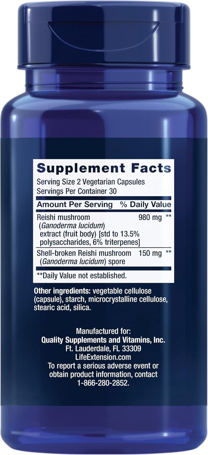 image:imageLife Extension Reishi Extract Mushroom Complex Mushrooms Herbal Supplement for Immune Support Ganoderma Lucidum Extract GlutenFree NonGMO Vegetarian 60 Capsules