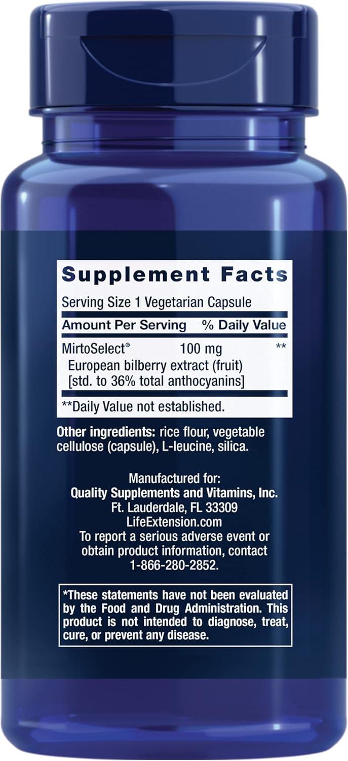 image:imageLife Extension Standardized European Bilberry Extract 100 mg MirtoSelectVaccinium myrtillus Eye Health Circulation Lubrication GlutenFree NonGMO Vegetarian 90 CapsulesStandard Packaging
