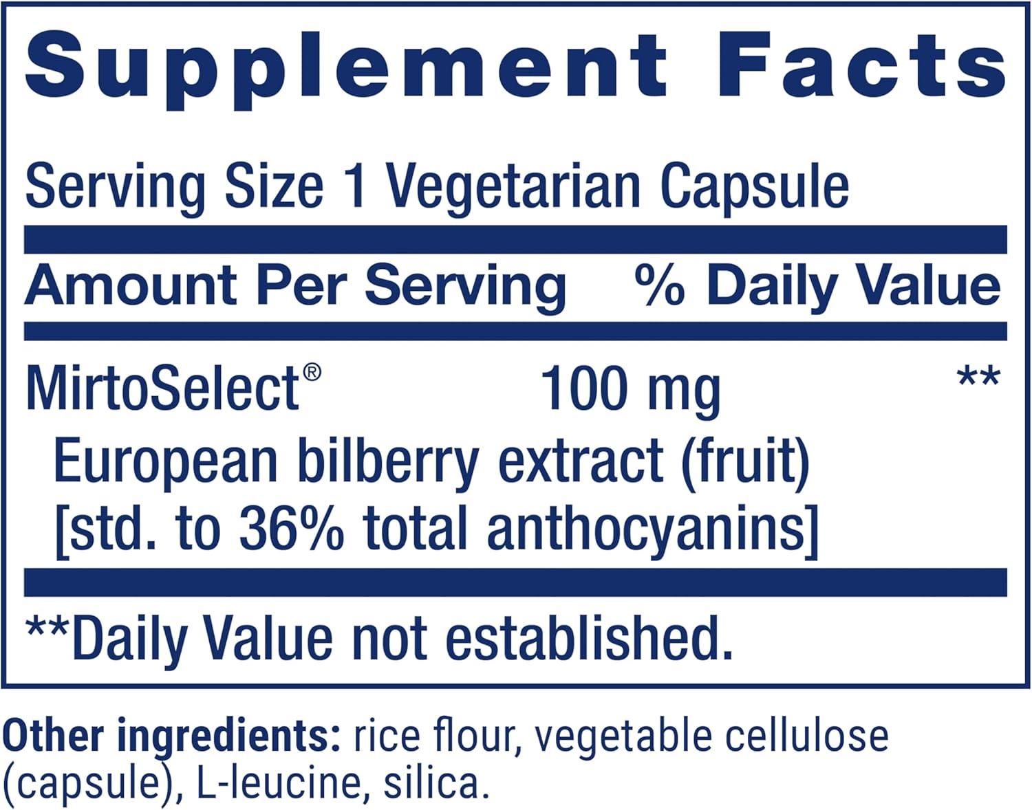image:imageLife Extension Standardized European Bilberry Extract 100 mg MirtoSelectVaccinium myrtillus Eye Health Circulation Lubrication GlutenFree NonGMO Vegetarian 90 CapsulesStandard Packaging