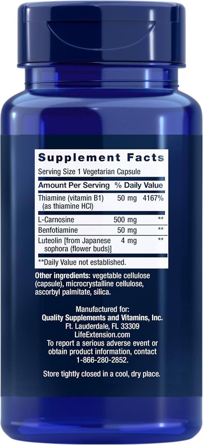 image:imageLife Extension Super Carnosine Lcarnosine Luteolin Vitamin B1 Muscle Support Exercise Recovery Heart Health GlutenFree NonGMO Vegetarian 60 Capsules