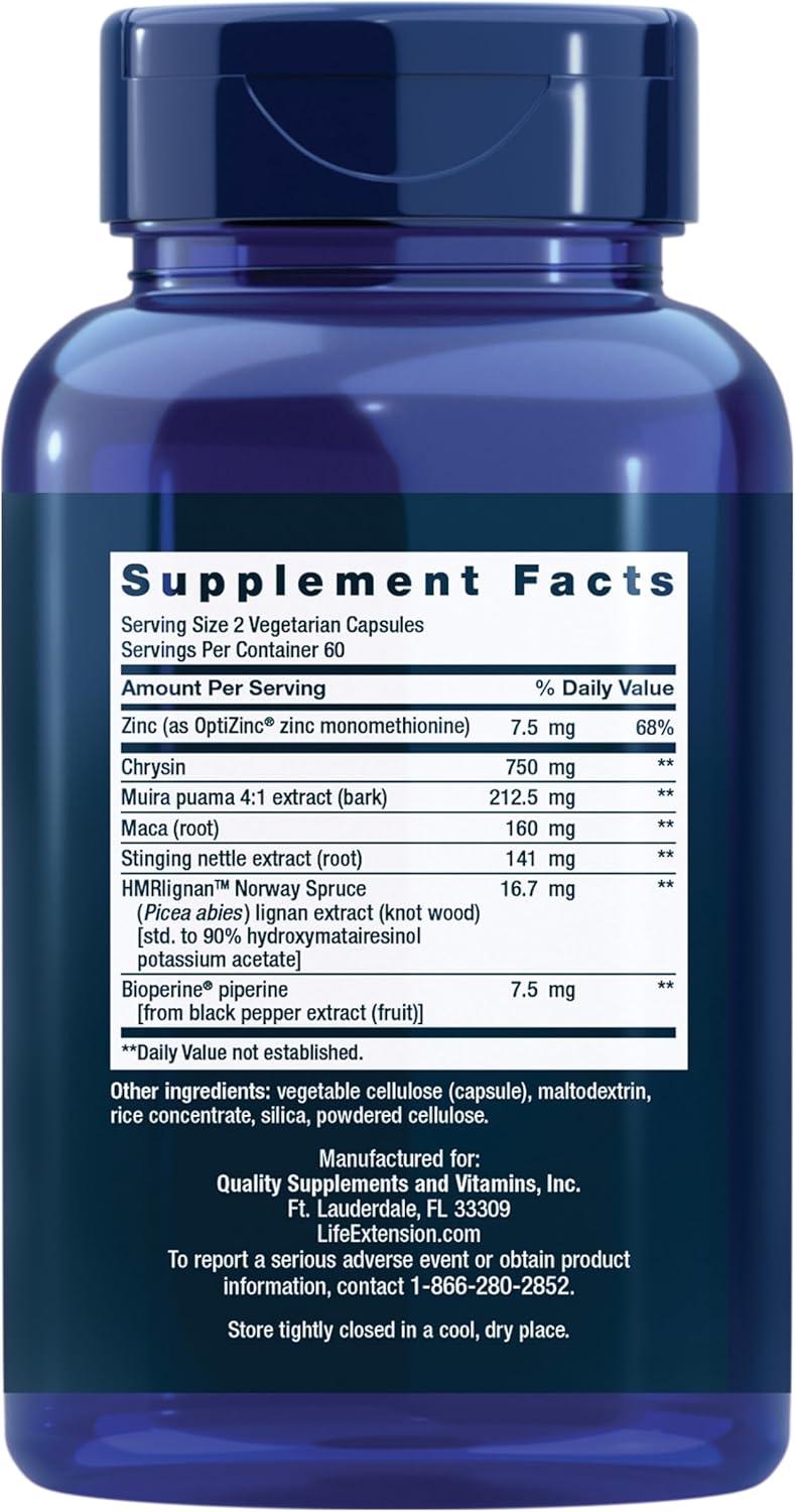 image:imageLife Extension Super Miraforte with Standardized Lignans chrysin Nettle Root Muira puama maca zinc Focused Formula for Testosterone Benefits Vegetarian GlutenFree NonGMO 120 Capsules