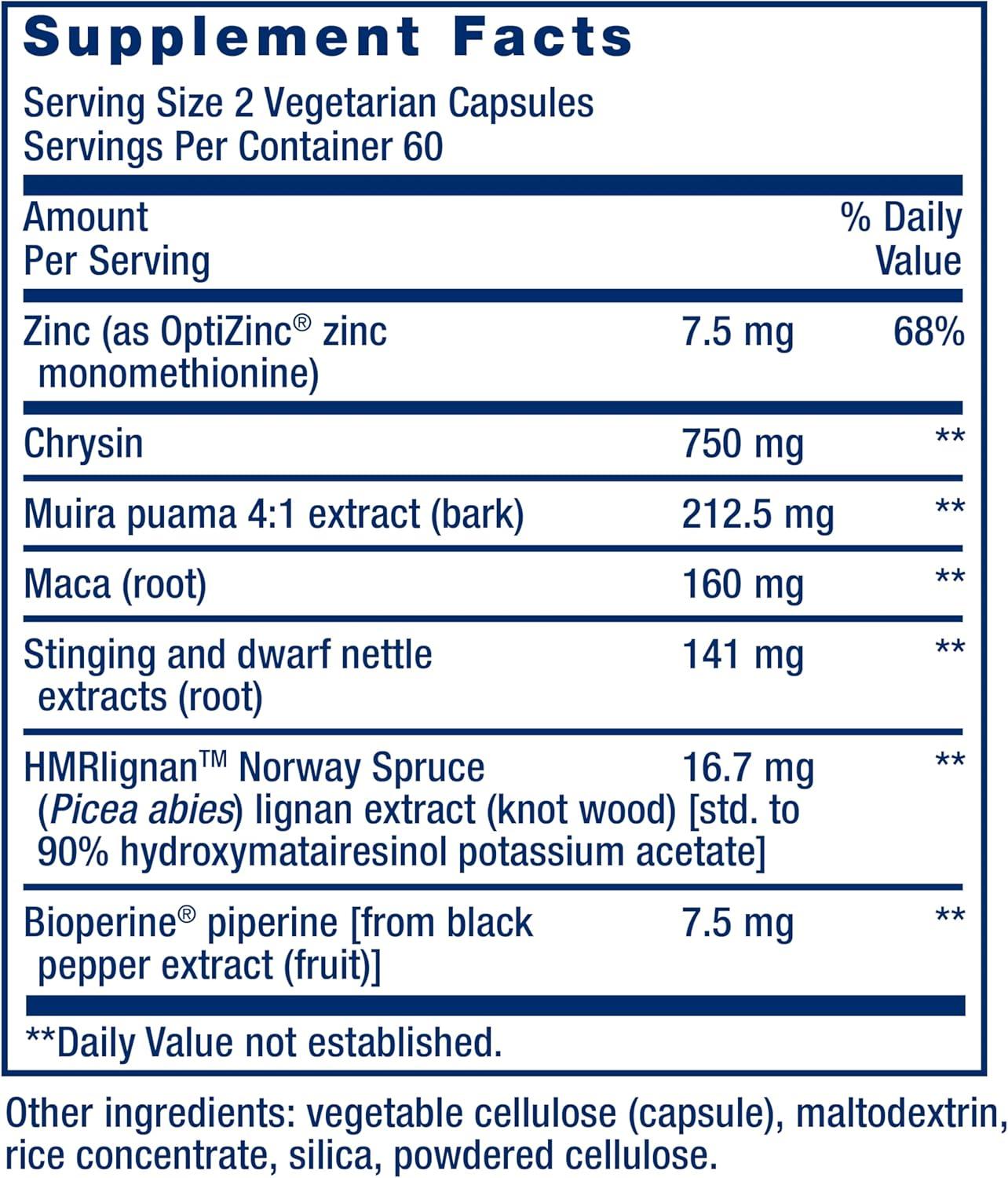 image:imageLife Extension Super Miraforte with Standardized Lignans chrysin Nettle Root Muira puama maca zinc Focused Formula for Testosterone Benefits Vegetarian GlutenFree NonGMO 120 Capsules