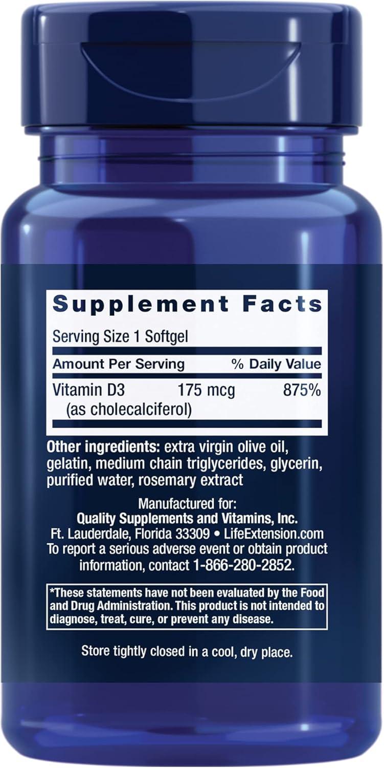 image:imageLife Extension Vitamin D3 175 mcg 7000 IU Immune System Support Bone Health Brain Performance GlutenFree NonGMO Once Daily TwoMonth Supply 60 softgels60 Count Pack of 1