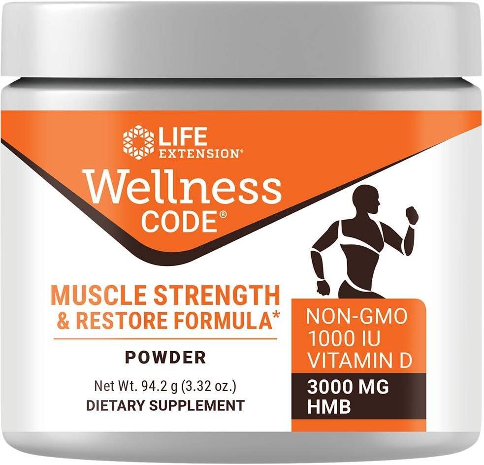 image:imageLife Extension Wellness Code Muscle Strength amp Restore Formula Vitamin D3 HydroxyMethylbutyrate Monohydrate HMB Muscle Health Gluten Free NonGMO 942 g