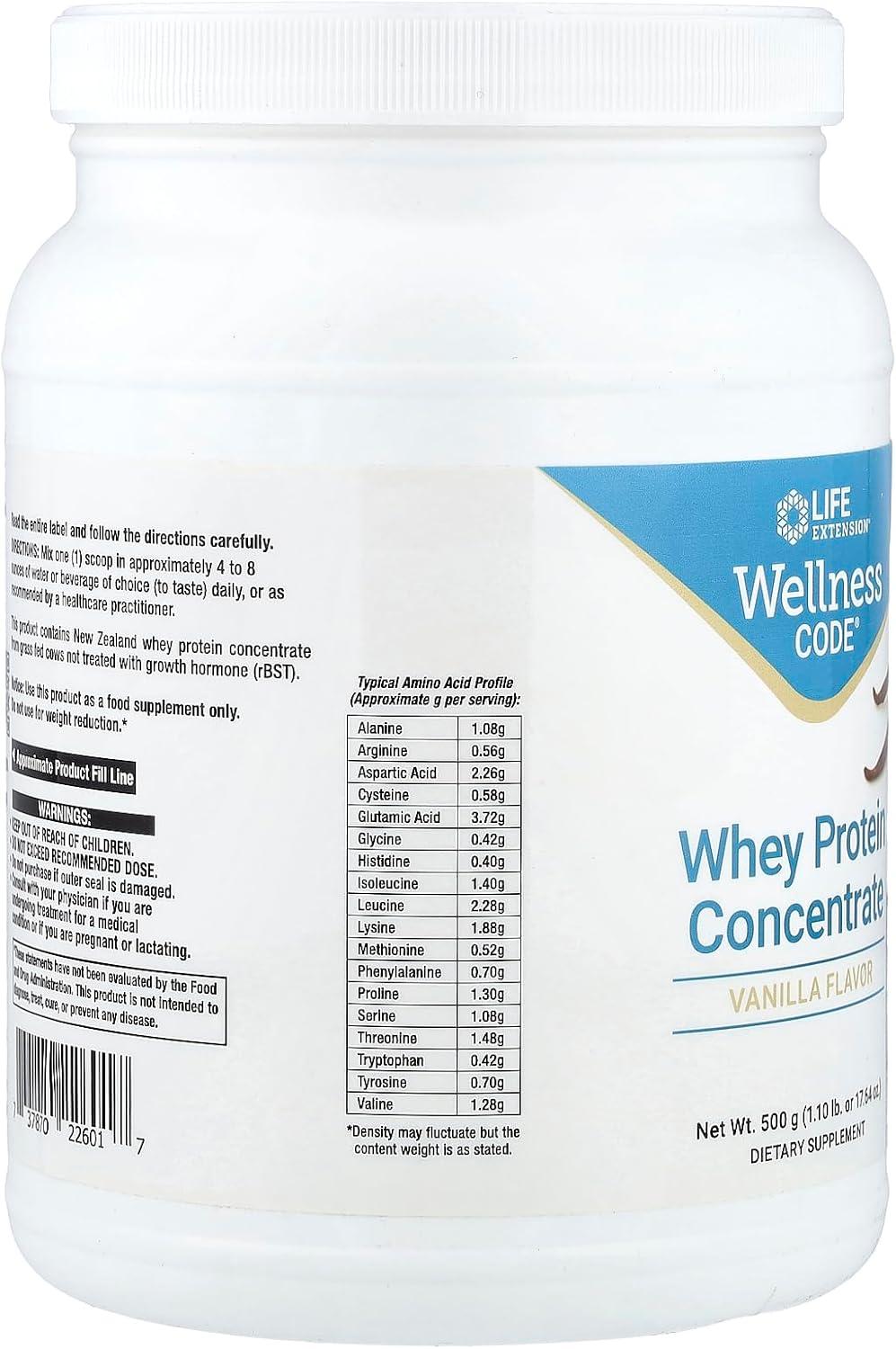 image:imageLife Extension Wellness Code Whey Protein Concentrate 20g Muscle Growth amp Immune Health Sourced From GrassFed FreeRange HormoneFree Cows NonGMO No Added Sugar Vanilla 500gVanilla