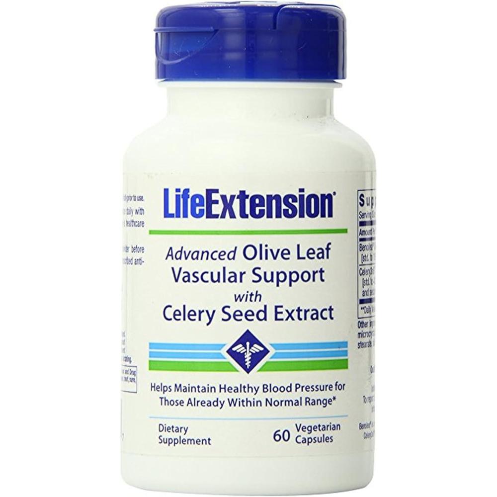 image:imageLife Extension Advanced Olive Leaf Vascular Support Olive Extract Celery Extract oleuropein Blood Pressure Health Support Cardiovascular Health Vegetarian GlutenFree NonGMO 60 Capsules