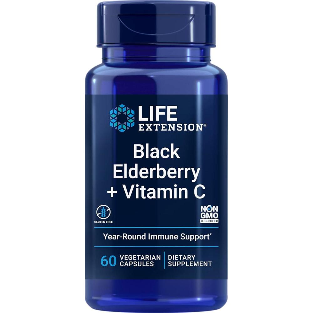 image:imageLife Extension Black Elderberry Vitamin C Everyday Immune Support from Elderberry amp Vitamin C Gluten Free NonGMO Vegetarian 60 Capsules