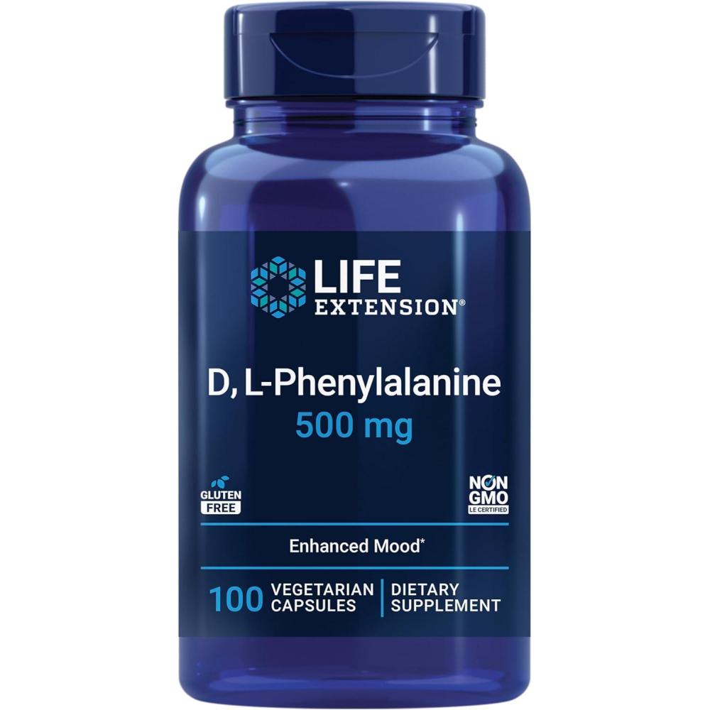 image:imageLife Extension D LPhenylalanine Capsules 500 mg Supports Mood Health Promotes Neurotransmitter Health GlutenFree NonGMO Vegetarian 100 Capsules
