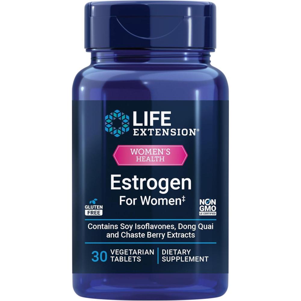 image:imageLife Extension Estrogen for Women Helps Relieve hot Flashes and Night Sweats Soy isoflavones Norway Spruce Extract chasteberry HormoneFree Gluten Free NonGMO Vegetarian 30 TabletEstrogen