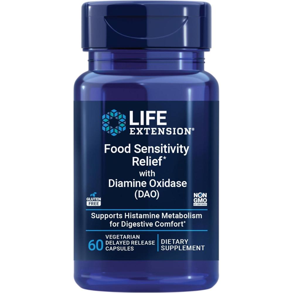image:imageLife Extension Food Sensitivity Relief with Diamine Oxidase DAO Occasional Gas Digestive Comfort histamine Sensitivity DAO Enzyme Supplement Gluten Free NonGMO Vegetarian 60 Capsules60 Count Pack of 1