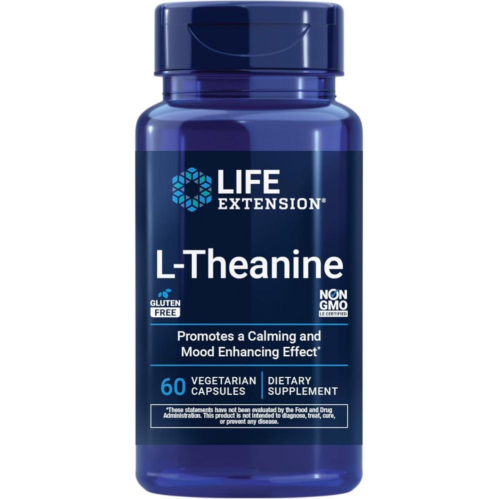image:imageLife Extension LTheanine Amino Acid theanine Calm Relaxation Mood GlutenFree NonGMO Vegetarian 200 mg 60 Capsules60 Count Pack of 1