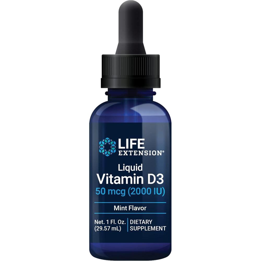 image:imageLife Extension Liquid Vitamin D3 Mint 50 mcg 2000 IU Immune System Support Bone Health WholeBody Health Tasty Peppermint Flavor Gluten Free NonGMO 2957 ml