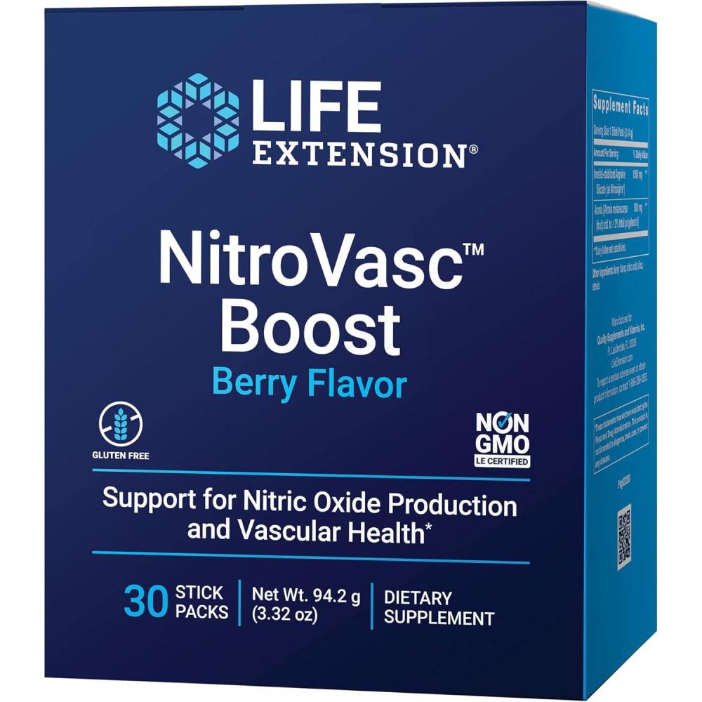 image:imageLife Extension NitroVasc Boost Circulatory Health Supplement for Men Arginine amp Aronia for Nitric Oxide Production Support amp Heart Health Berry Flavor GlutenFree NonGMO 30 Stick Packs