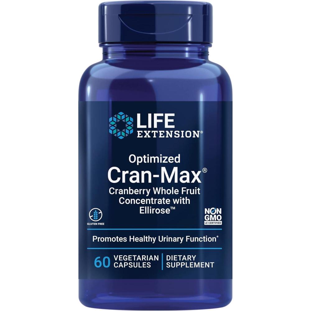 image:imageLife Extension Optimized CranMax Cranberry Whole Fruit Concentrate with Hibiscus Extract Best in Class Support for Female Urinary Tract Health GlutenFree Vegetarian NonGMO 60 CapsulesStandard Packaging