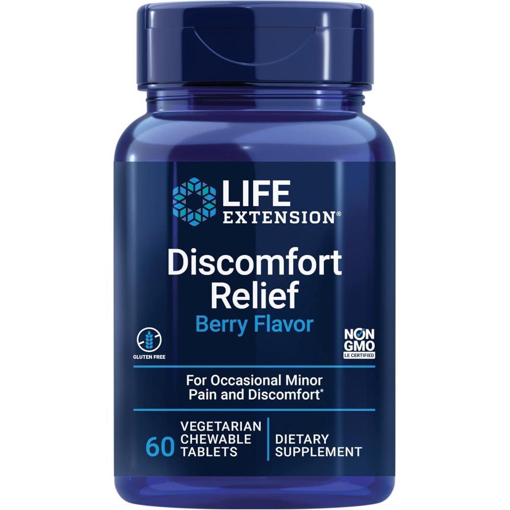 image:imageLife Extension Pea Discomfort Relief Berry Flavor for Occasional Minor Pain amp Discomfort Palmitoylethanolamide Supplement GlutenFree NonGMO Vegetarian 60 Chewable Tablets