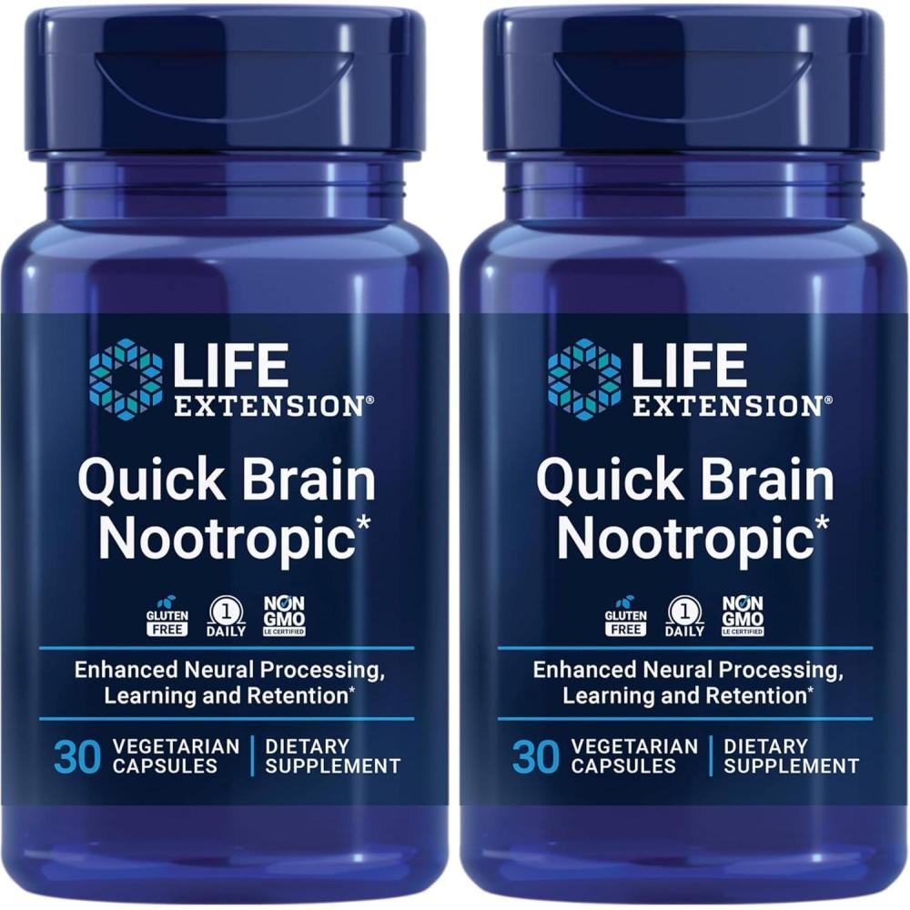 image:imageLife Extension Quick Brain Nootropic Fast Thinking Learning Concentration Lutein zeaxanthin gotu kola bacopa Gluten Free NonGMO Vegetarian 1 Daily 30 Capsules30 Count Pack of 2