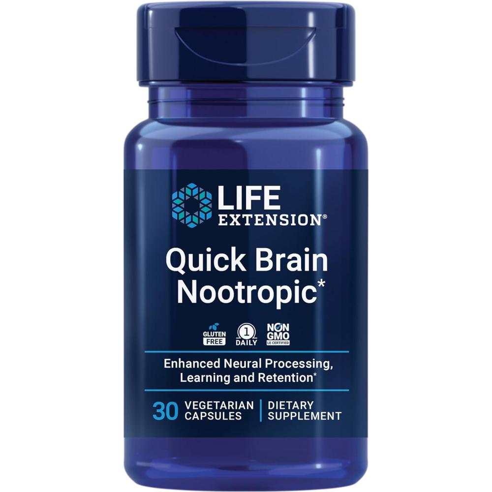 image:imageLife Extension Quick Brain Nootropic Fast Thinking Learning Concentration Lutein zeaxanthin gotu kola bacopa Gluten Free NonGMO Vegetarian 1 Daily 30 Capsules30 Count Pack of 1