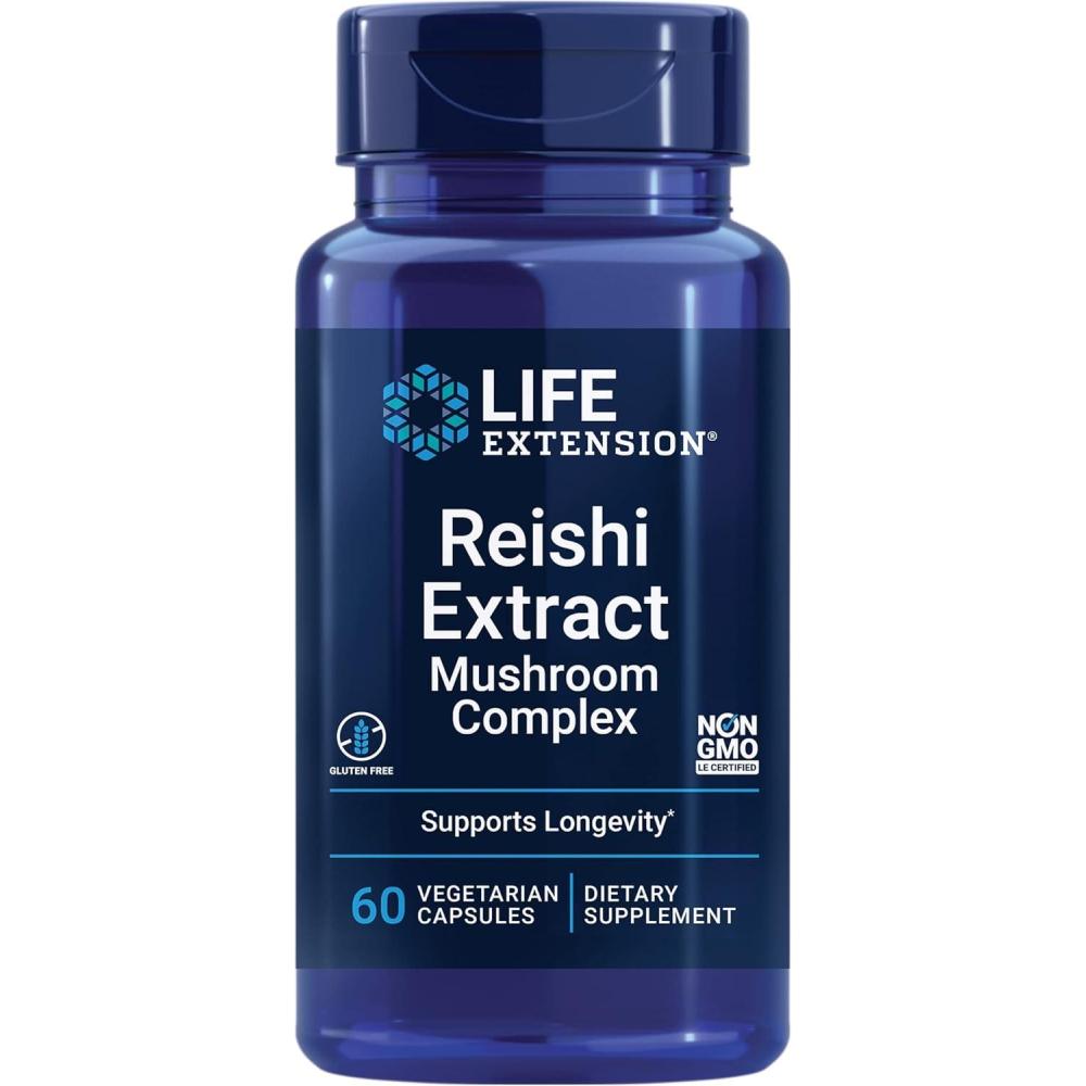 image:imageLife Extension Reishi Extract Mushroom Complex Mushrooms Herbal Supplement for Immune Support Ganoderma Lucidum Extract GlutenFree NonGMO Vegetarian 60 Capsules