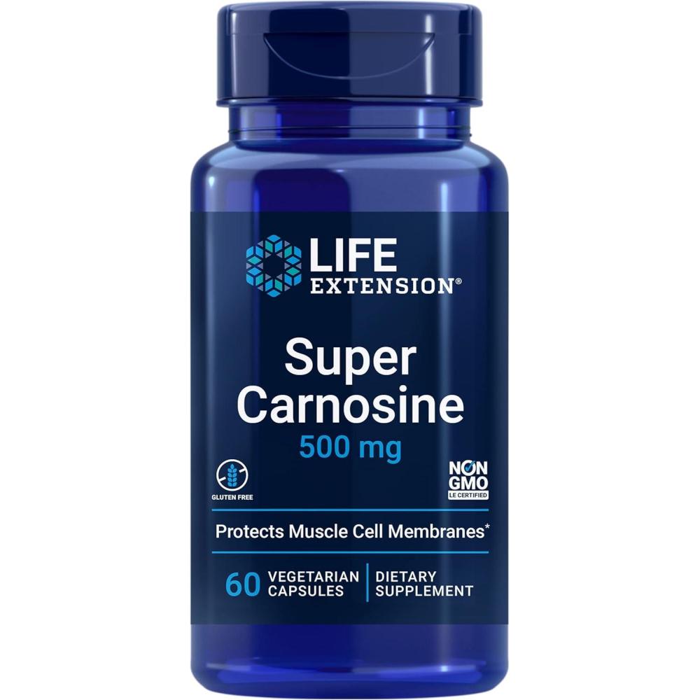 image:imageLife Extension Super Carnosine Lcarnosine Luteolin Vitamin B1 Muscle Support Exercise Recovery Heart Health GlutenFree NonGMO Vegetarian 60 Capsules