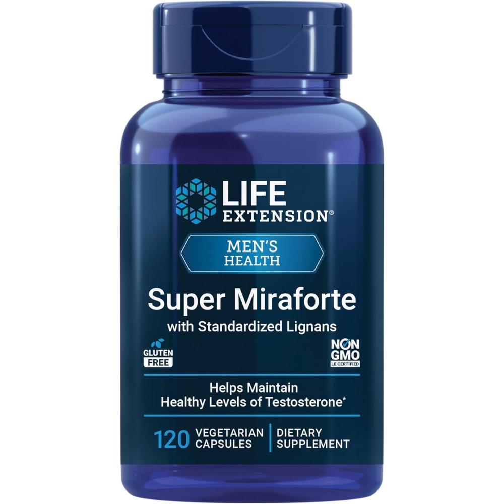 image:imageLife Extension Super Miraforte with Standardized Lignans chrysin Nettle Root Muira puama maca zinc Focused Formula for Testosterone Benefits Vegetarian GlutenFree NonGMO 120 Capsules