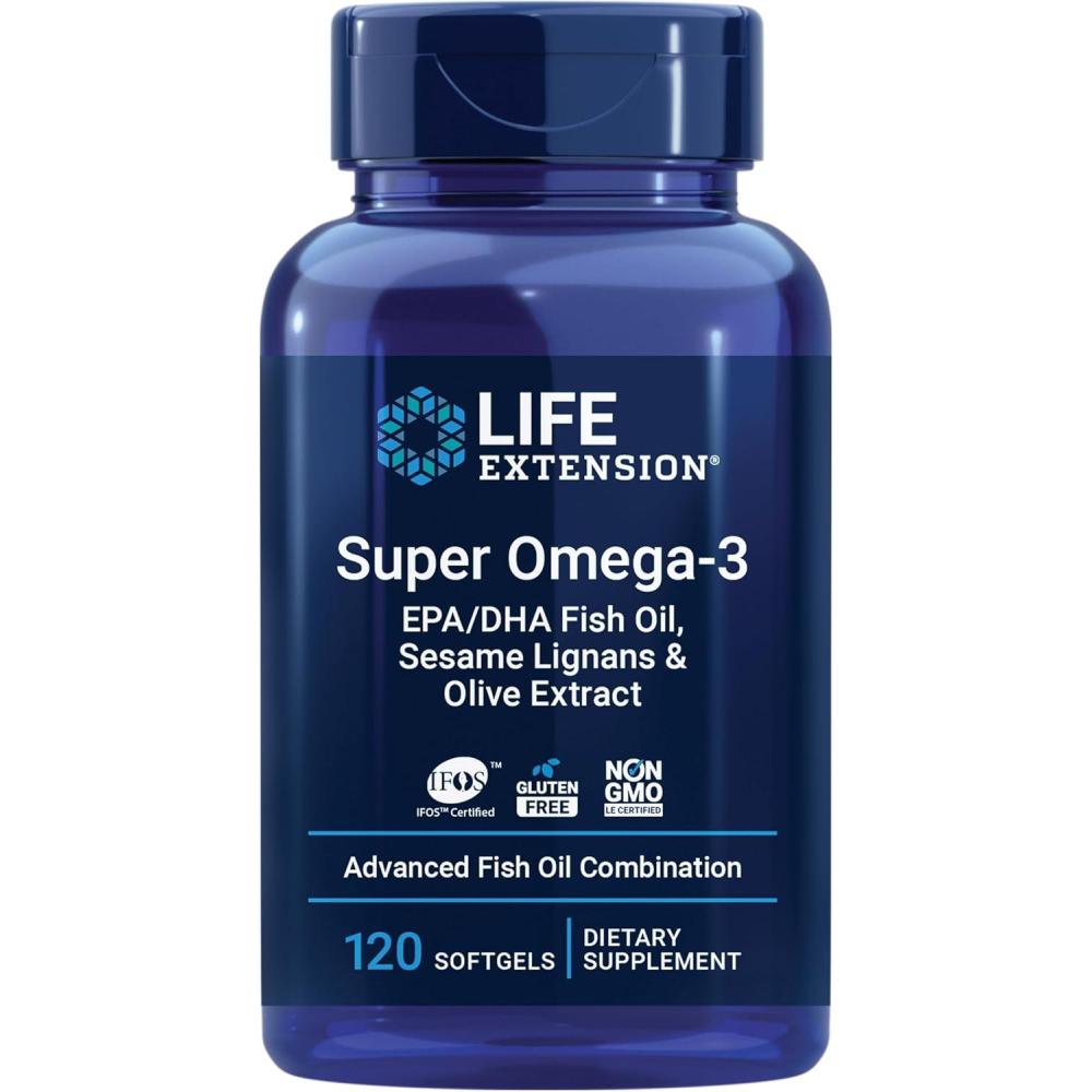 image:imageLife Extension Super Omega3 EPADHA Fish Oil Sesame Lignans amp Olive Extract Cognitive Health Cholesterol Health Support GlutenFree NonGMO 120 Softgels120 Count Pack of 1