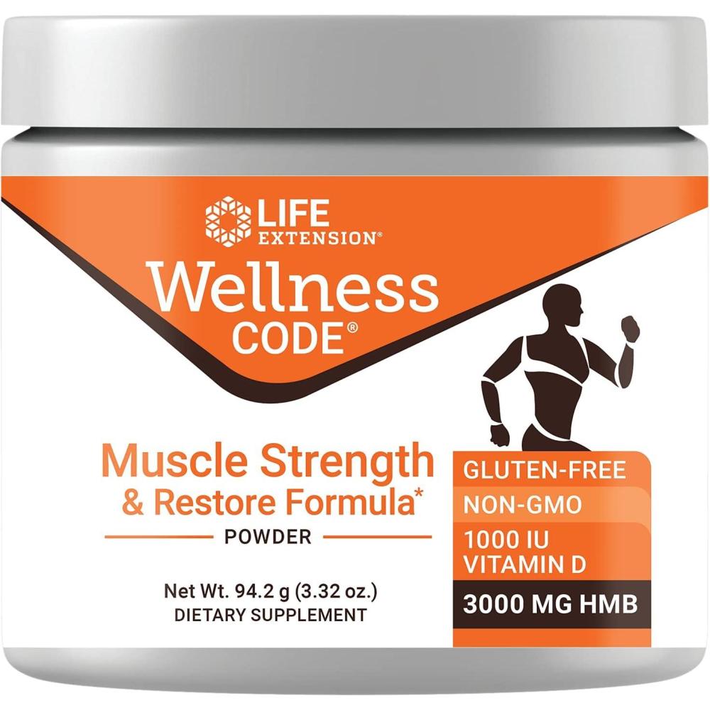 image:imageLife Extension Wellness Code Muscle Strength amp Restore Formula Vitamin D3 HydroxyMethylbutyrate Monohydrate HMB Muscle Health Gluten Free NonGMO 942 g