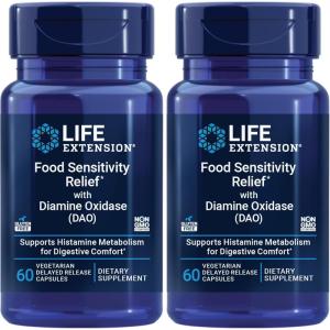 image:imageLife Extension Food Sensitivity Relief with Diamine Oxidase DAO Occasional Gas Digestive Comfort histamine Sensitivity DAO Enzyme Supplement Gluten Free NonGMO Vegetarian 60 Capsules60 Count Pack of 2