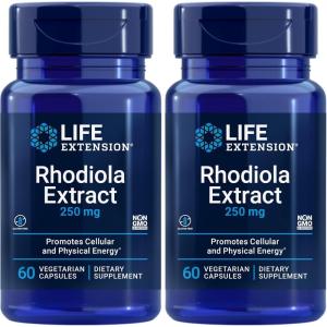 image:imageLife Extension Rhodiola Extract Rhodiola rosea Supplement standardized Extract Promotes Physical and Mental Performance GlutenFree NonGMO Vegetarian 250 mg 60 Capsules60 Count Pack of 2