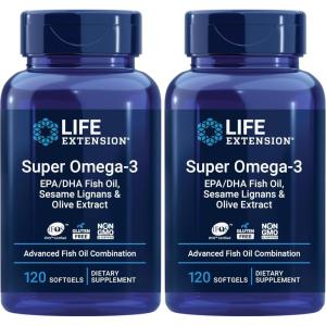 image:imageLife Extension Super Omega3 EPADHA Fish Oil Sesame Lignans amp Olive Extract  Cognitive Health Cholesterol Health Support GlutenFree NonGMO 120 Softgels120 Count Pack of 2
