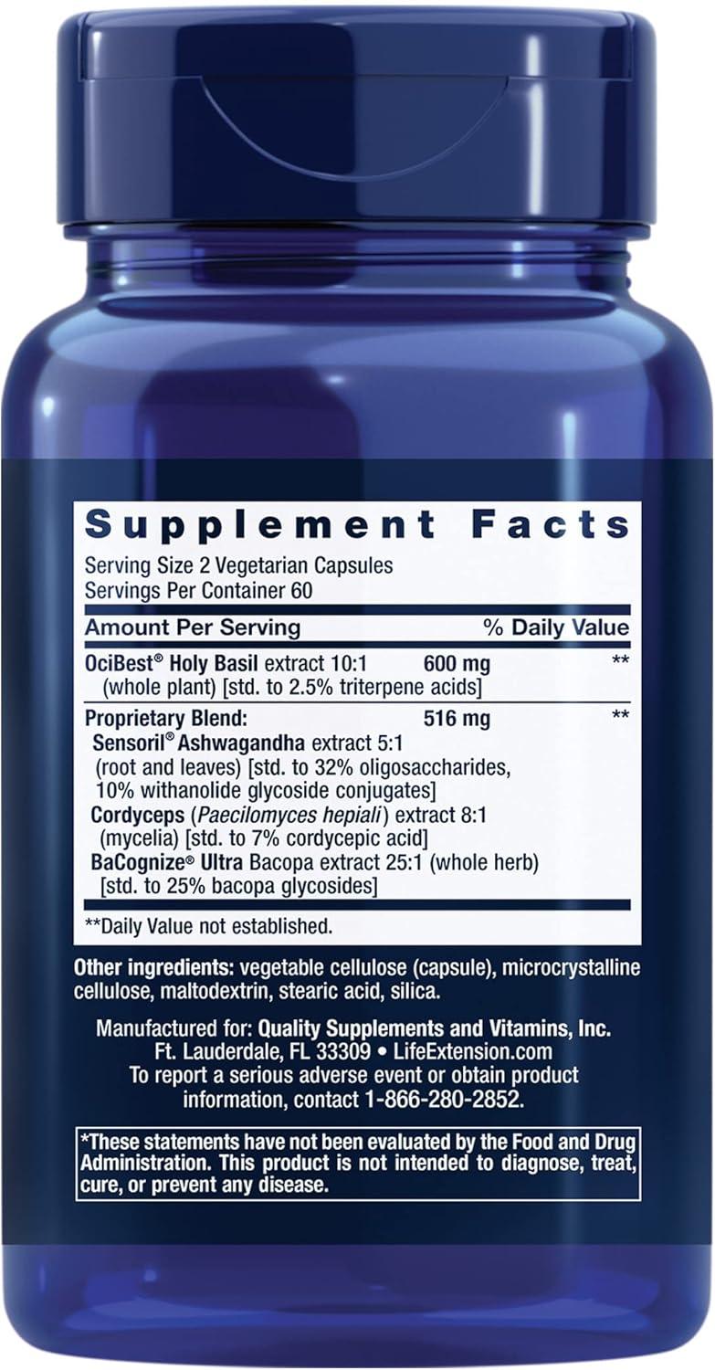 image:imageLife Extension Adrenal Energy Formula Help inhibit the Effects of Stress holy Basil cordyceps bacopa and ashwagandha Gluten Free NonGMO Vegetarian 60 CapsulesUnflavored