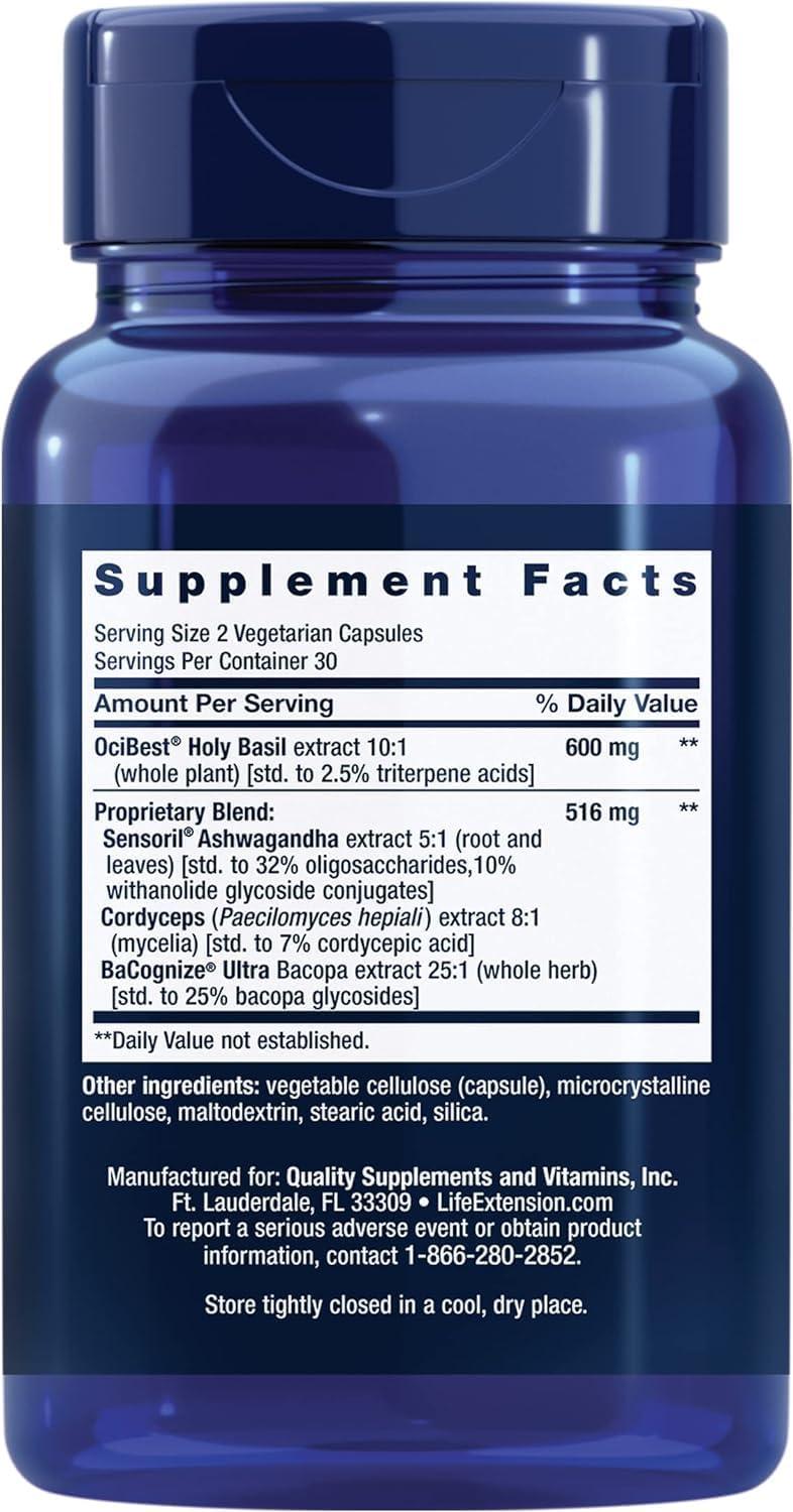 image:imageLife Extension Adrenal Energy Formula Help inhibit the Effects of Stress holy Basil cordyceps bacopa and ashwagandha Gluten Free NonGMO Vegetarian 60 CapsulesUnflavored