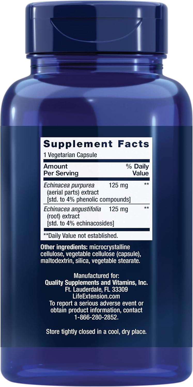 image:imageLife Extension Echinacea Elite E purpurea E angustifolia WholePlant Extract Immune Support Dualextracts standardized Formula Gluten Free NonGMO Vegetarian 60 Capsules