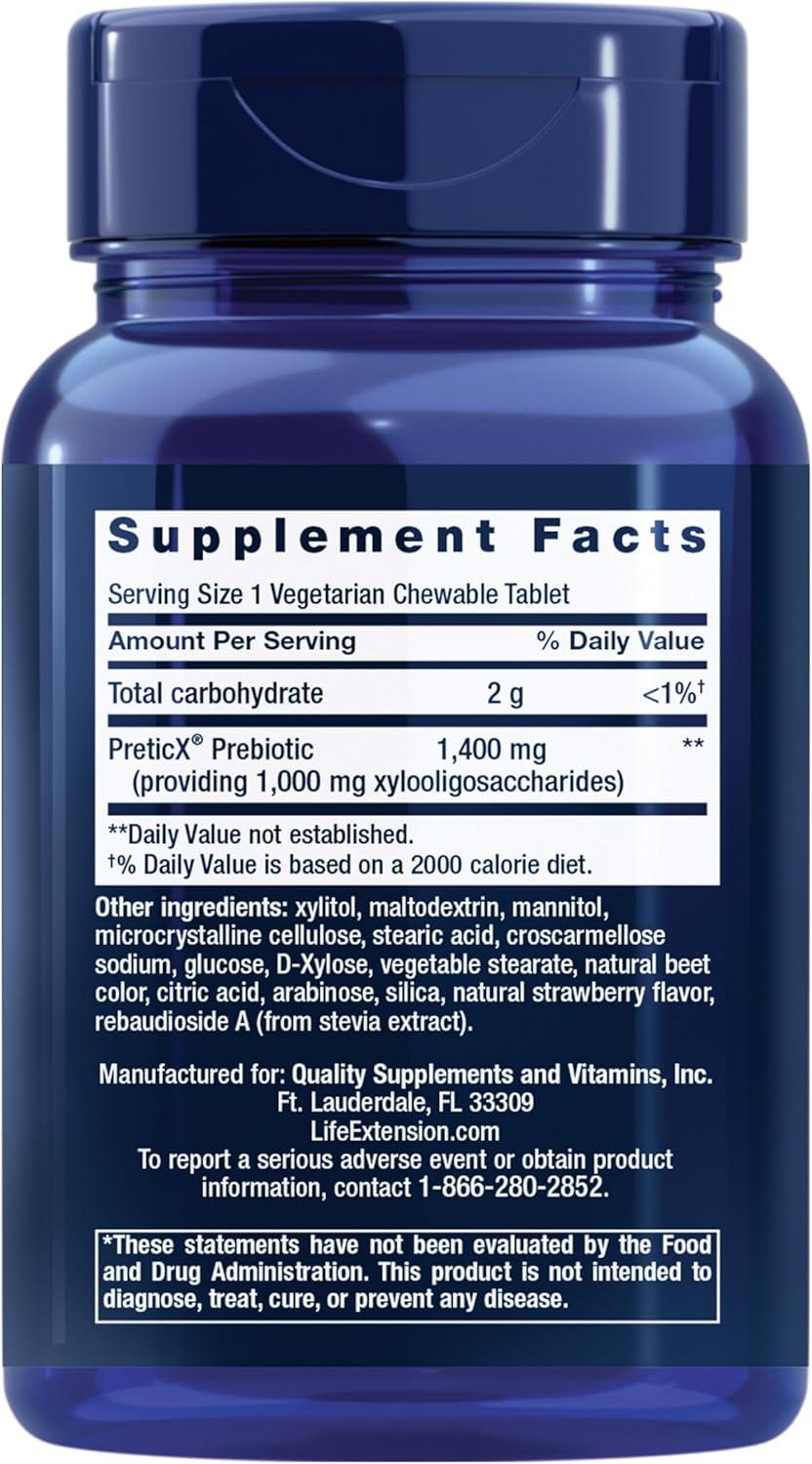 image:imageLife Extension FLORASSIST Prebiotic Chewable Strawberry 1000 mg xylooligosaccharides prebiotic Supplement Provides Fuel for Gut Flora GlutenFree NonGMO Vegetarian 60 chewable Tablets