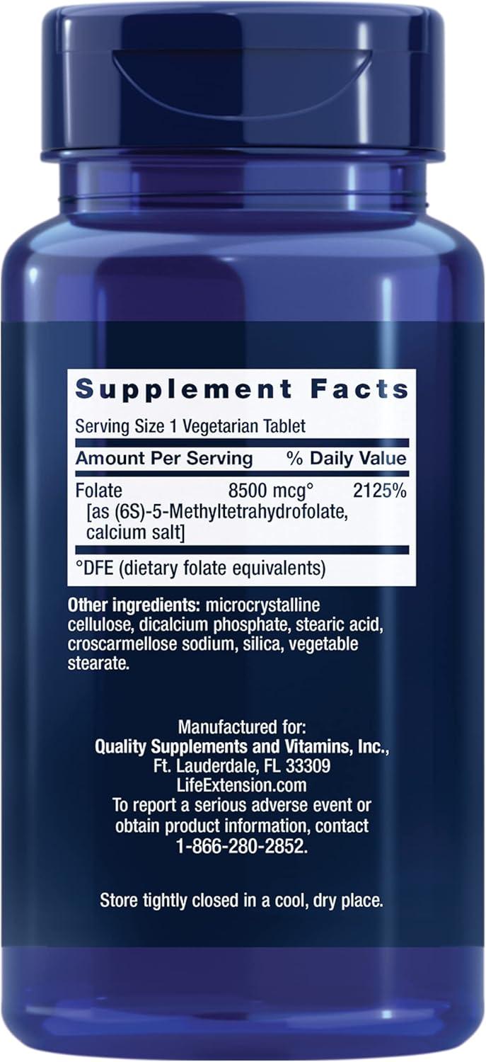 image:imageLife Extension High Potency Optimized Folate Lmethylfolate Folic Acid 8500 mcg DFE Heart amp Brain Support Healthy Homocysteine Levels GlutenFree NonGMO Vegetarian 30 Tablets
