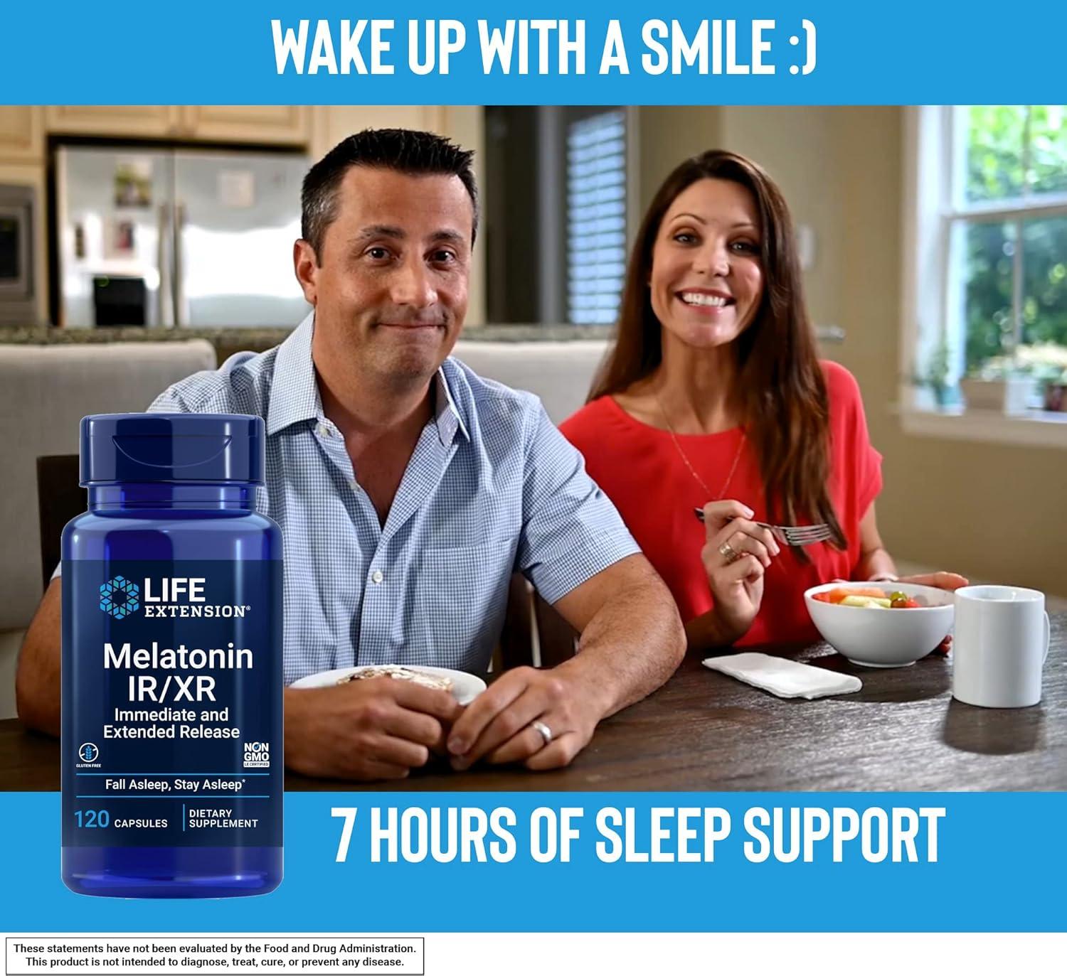 image:imageLife Extension Melatonin IRXR 120 Capsules Immediate amp 7 Hour ExtendedRelease Night Time Supplement Supports Staying Asleep NonGMO GlutenFree120 Count Pack of 1