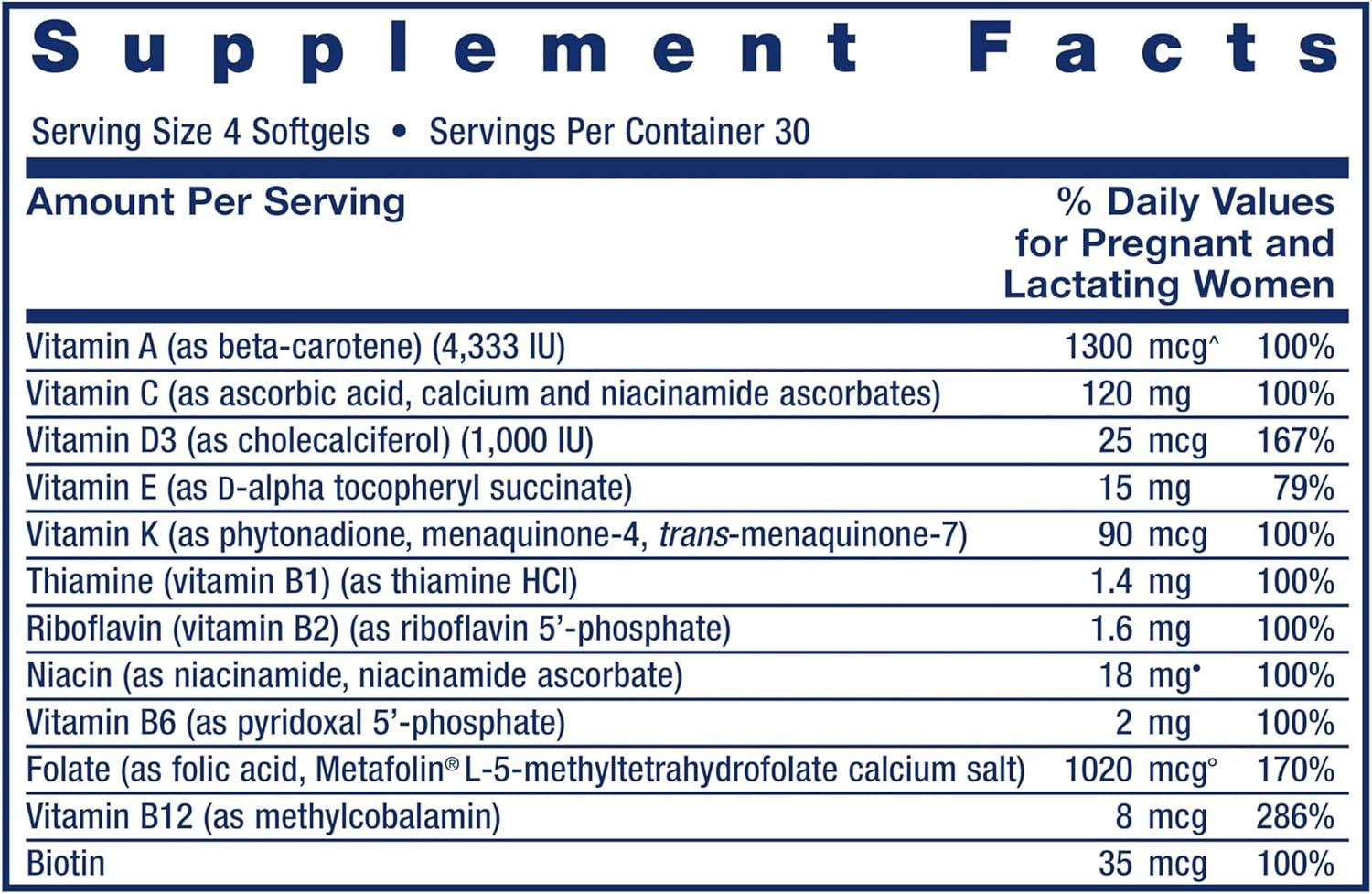image:imageLife Extension Prenatal Advantage Womens multivitamin Baby Support folic Acid Choline omega3s Vitamin C D3 B1 B6 B12 zinc niacin Gluten Free NonGMO 120 softgels